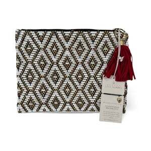 Quagga Green Label Party Clutch Black White Gold Woven Red Tassel Boho Purse